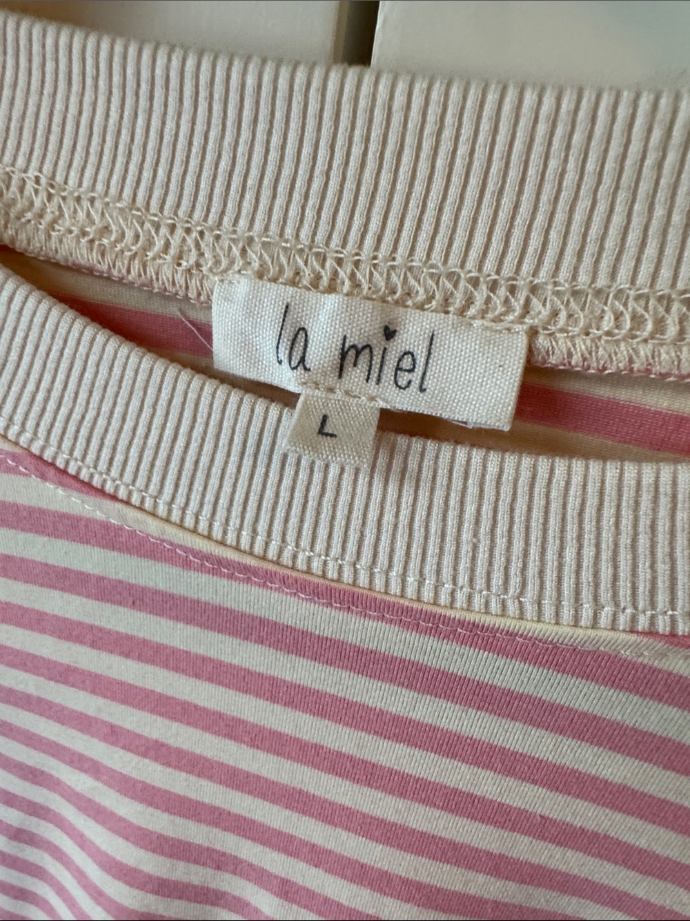 LA MIEL Pink & Cream Striped Boxy top - Picture 2 of 3